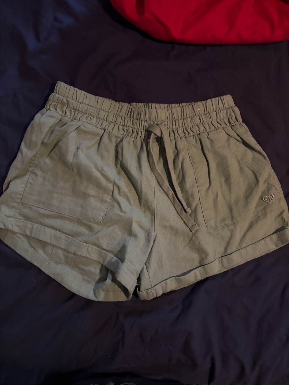 Roxy Olive Elastic Waist Drawstring Casual Shorts
